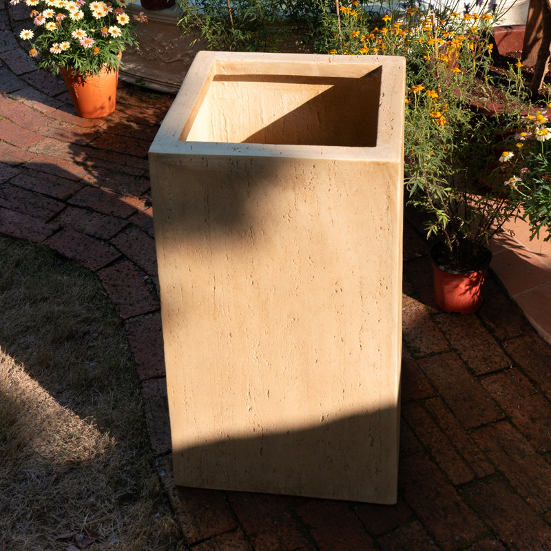 Handmade Rectangle Planter Box, 27''H, Travertine, 27" H x 15.5" W x 15.5" D, Brun antique