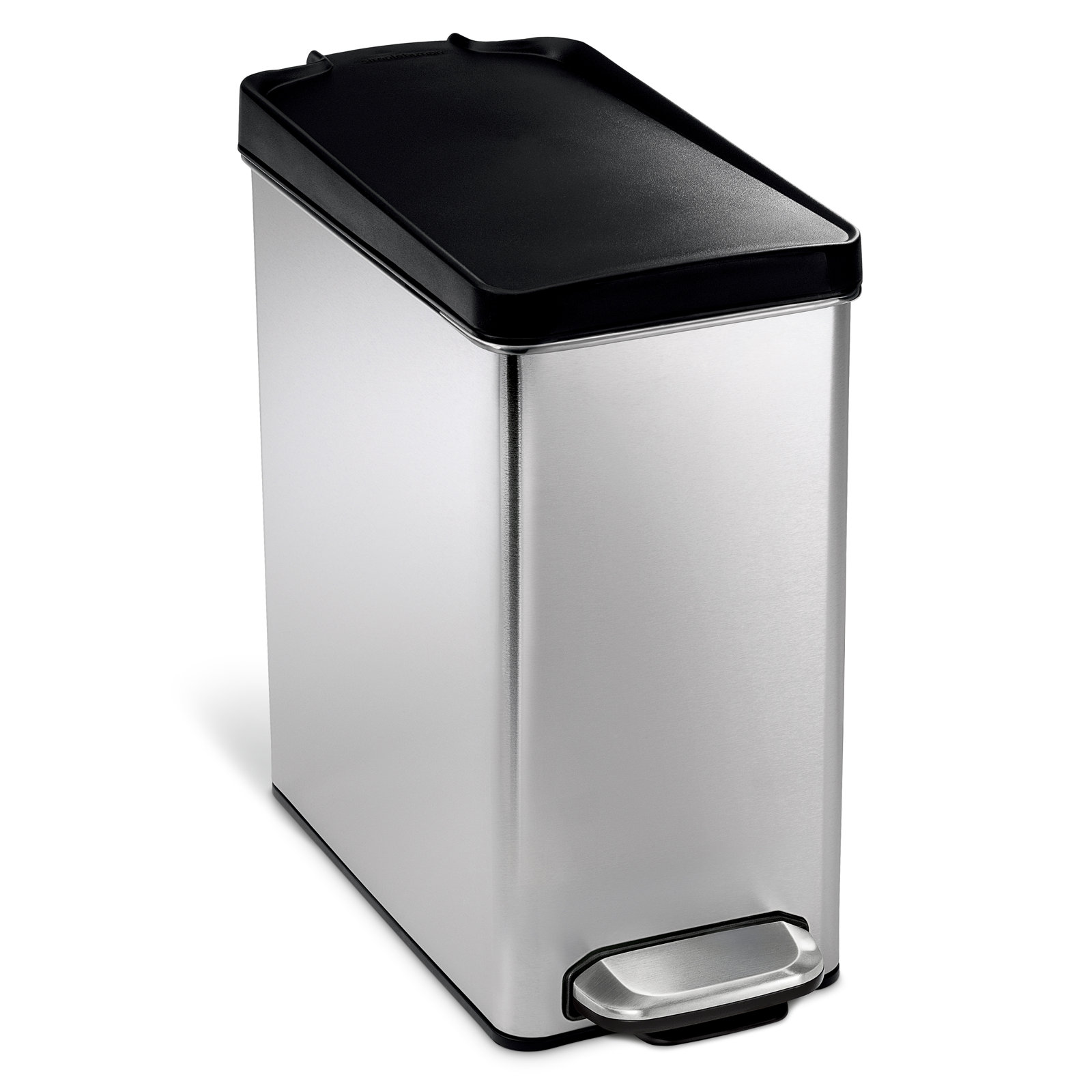 simplehuman 2.6gal Slim Profile Trash Can, Brushed/Plastic Lid