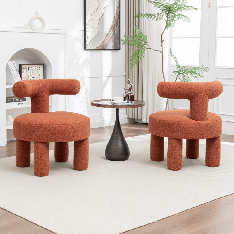 Fauteuil demi-tonneau rembourré Bula, Orange, Teddy