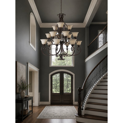 15-Light Dimmable Steel and Glass Tiered Chandelier