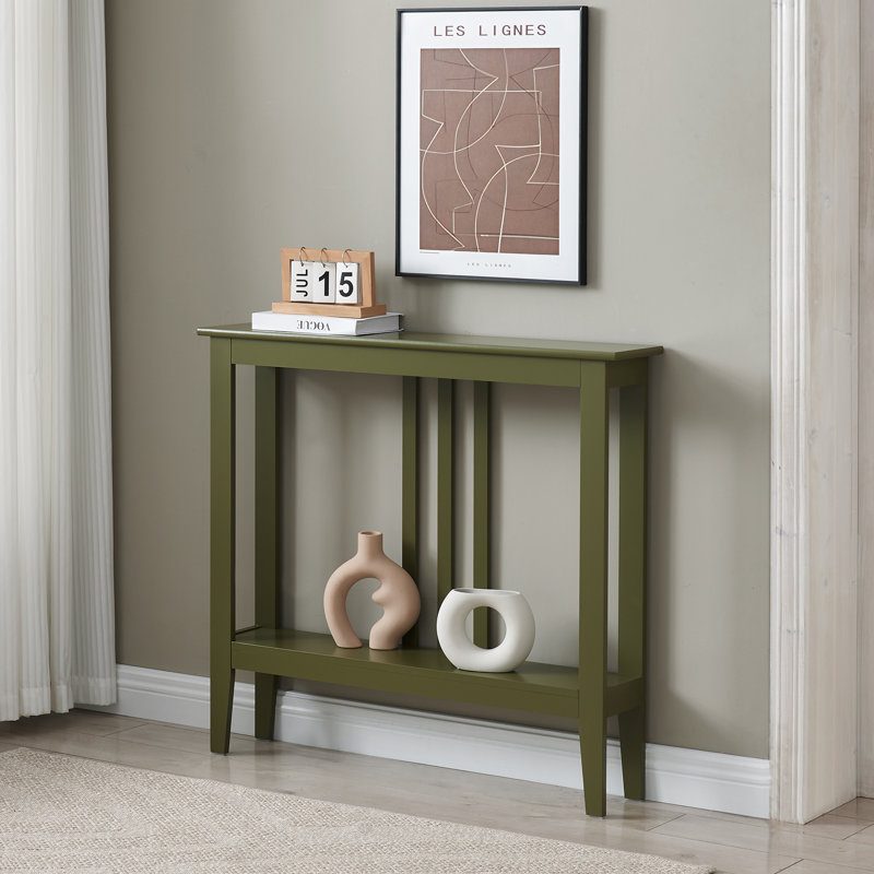 Narrow Console Table with 2-Tier Storage Shelf, Wood Entryway Table or Slim Sofa Table for Hallway or Behind Couch, Avocado