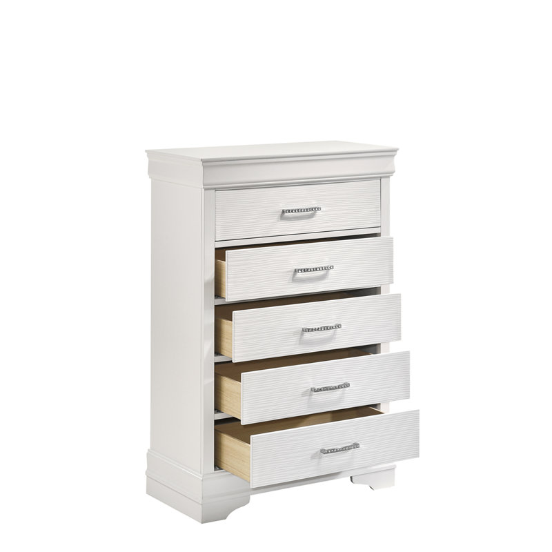 Commode moderne 5 tiroirs en bois blanc