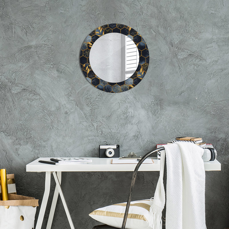 Huldar Glass Flat Wall Mirror, 50cm H x 50cm W, Golden Marble Hexagon