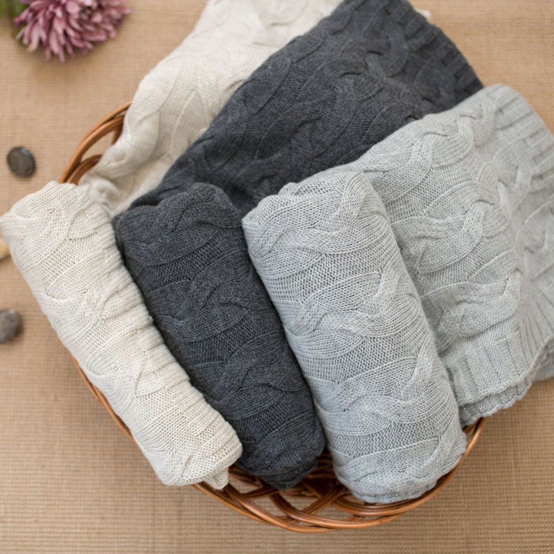 Hampton Knitted Throw Blanket, Beige