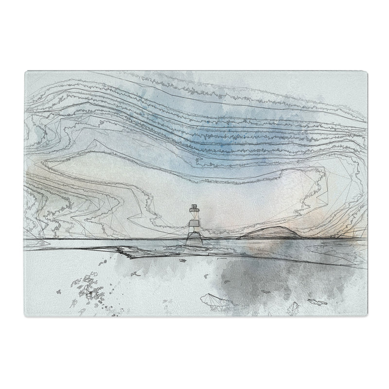 Tempered Glass Lighthouse & Seascape at Dusk Chopping Board, 20 cm x 28.5 cm