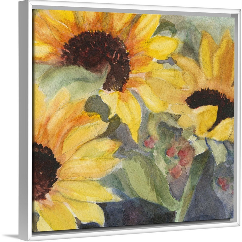 «Sunflowers In Watercolor II», art mural sur toile, H 30 po x l 30 po x P 1,75 po, Cadre blanc