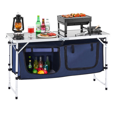 Camping Kitchen Station, 3 Height Alternatives, Aluminum Alloy, Blue, Easy Setup, Stable Platform Table, Options, Long - Term Outdoor Performance, Quick Unfold