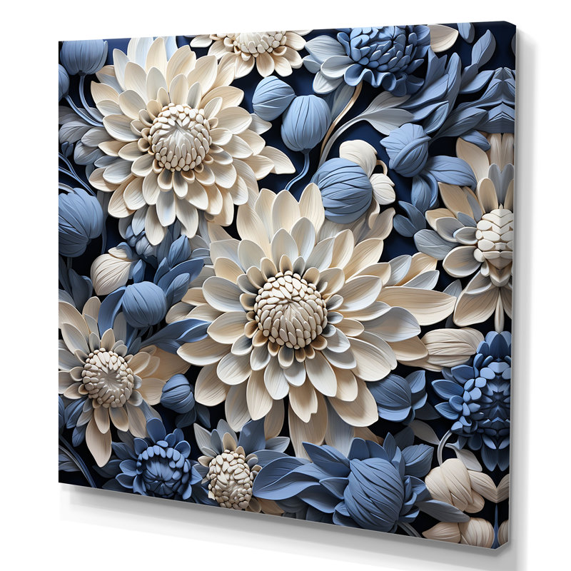 «Pure White and Blue Chrysanthemums Beauty - Chrysanthemums», reproduction sur toile encadrée, 36" H x 36" W, Toile tendue