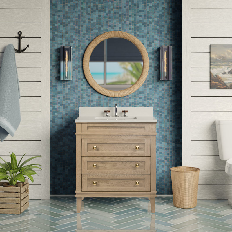 Frankfurt 30" Single Bathroom Vanity Set, Engineered White, Greige Oak
