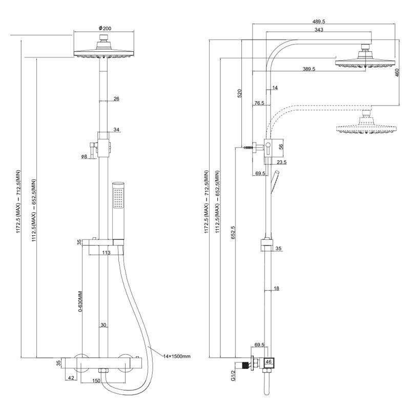 Leiker Thermostatic Shower with Adjustable Shower Head