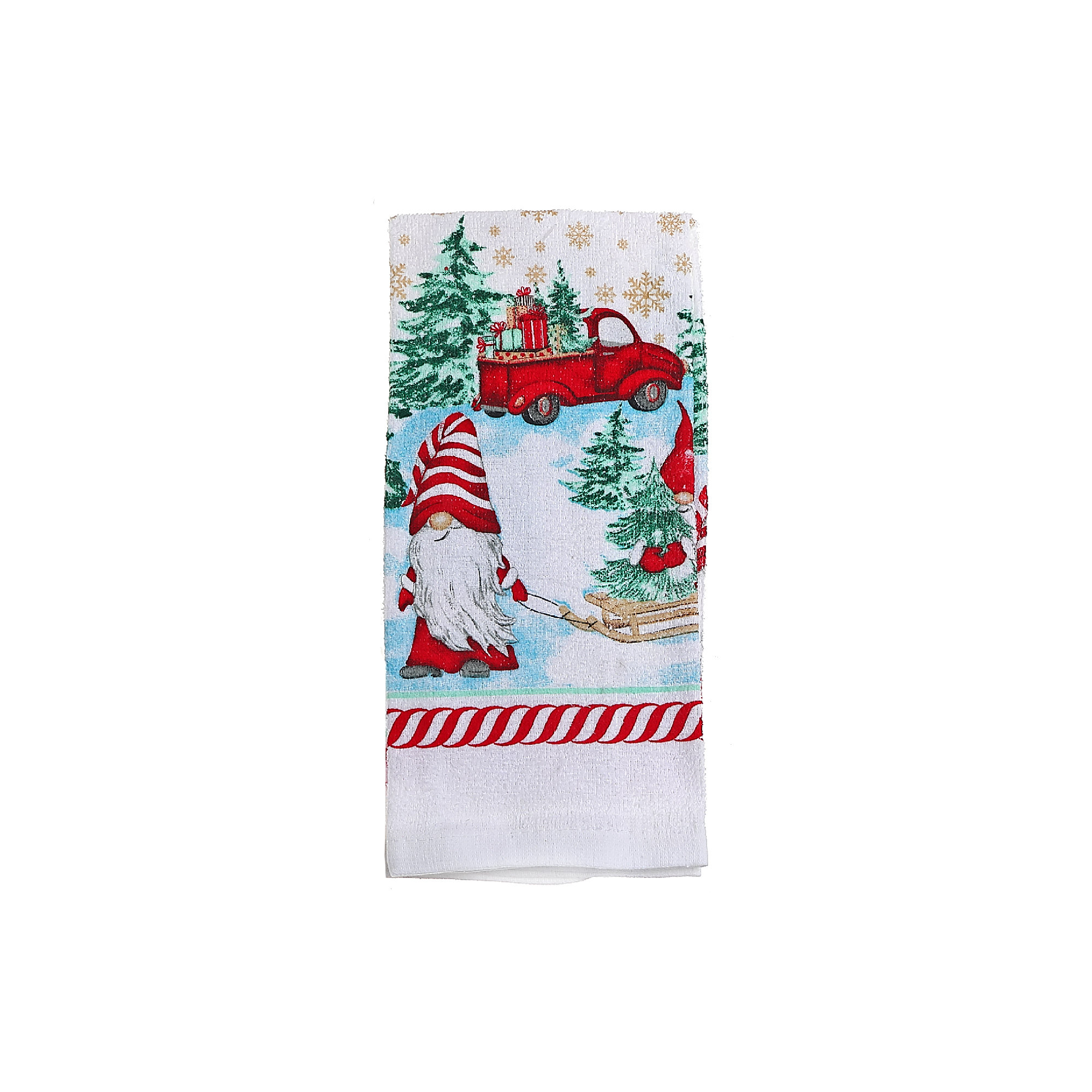 Christmas Sled Ornament Embroidered Cotton Kitchen Hand Towel w