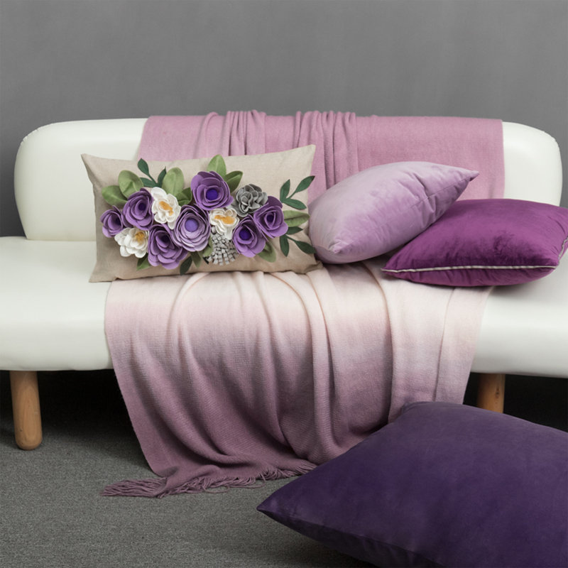 Housse décorative pour coussin décoratif 3D  12 x 20 po, Floral mauve