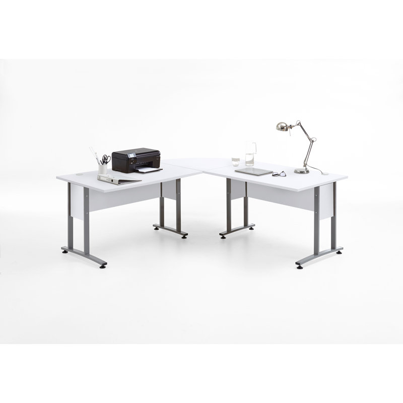 Woolery L-Shaped Metal Base Writing Desk, Brilliant white, 75cm H x 200cm W x 200cm D