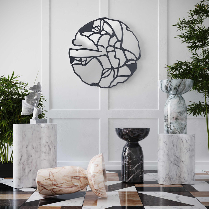 Gray Marble Finish Round Concrete Side Table