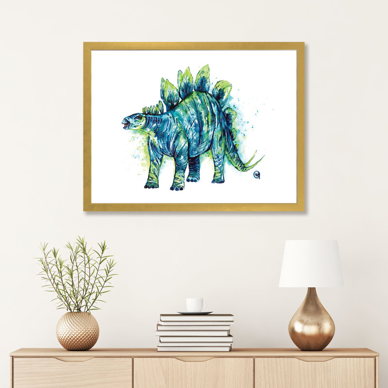 «Spike Tail the Stegosaurus» par Lisa Whitehouse - impression d'art graphique, H 24 po x l 32 po x P 1 po, Blanc