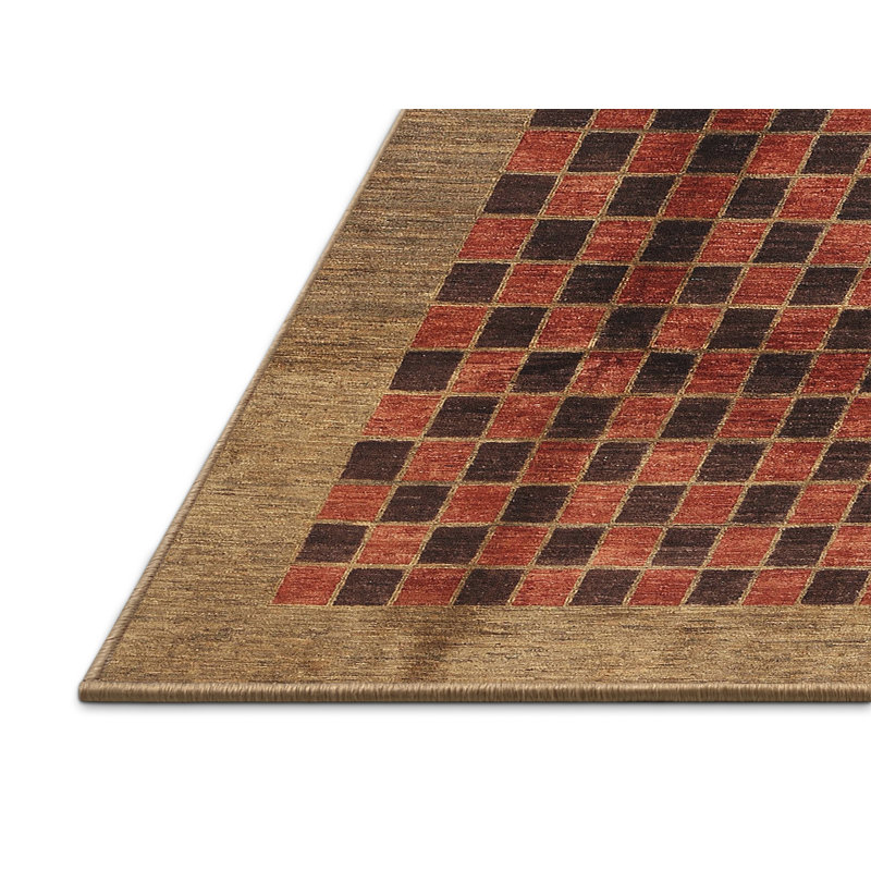 Tapis contemporain brun / rouge, Rectangle 5 pi x 7 pi