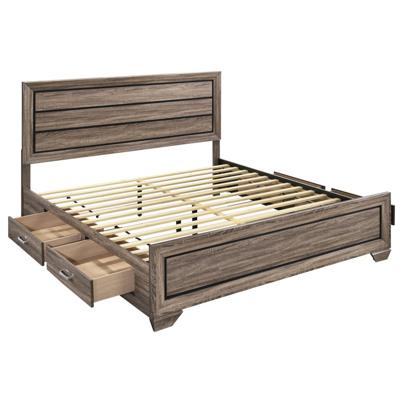 Brookes Wood Eastern King Storage Panel Bed Washed Taupe, King, Washed Taupe