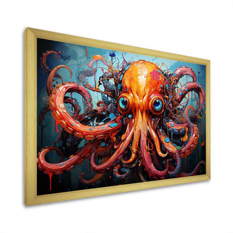 Octopus Expressionist Abyss, Encadrement doré, H 34 po x l 44 po