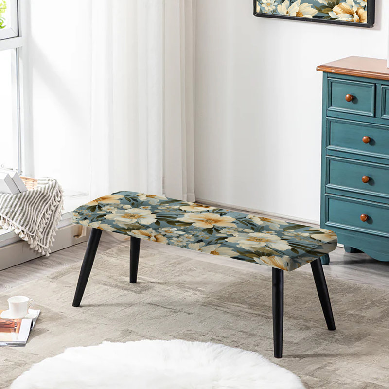 Boho Victorian Fusion Victorian Pattern II - Floral Upholstered Black Bench
