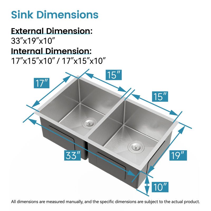 33"X19" Undermount Stainless Steel Kitchen Sink, Brushed, With A Construction And Easy Cleaning Sink Steel, Corrosion Spacious Single Bowl For Convenience