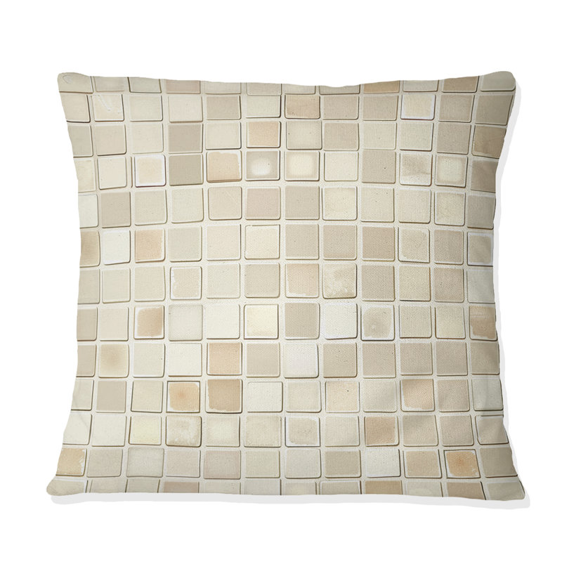 Carreaux de mosaïque moderne beige et gris V - Coussin décoratif moderne, H 18 po x l 18 po