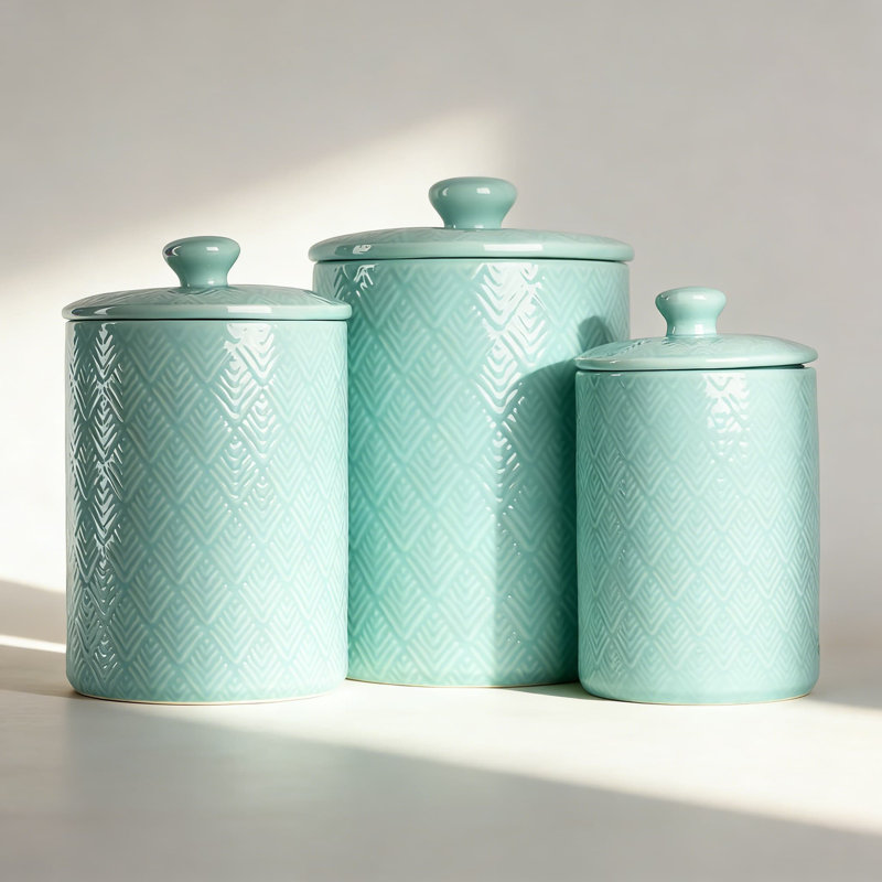 Ensemble de 3 pots de cuisine, couvercles en céramique avec joints en silicone, motif en relief, contenants de rangement hermétiques pour comptoir