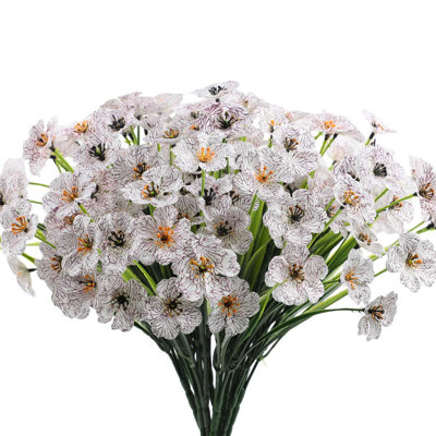 12 Bundles Artificial Flowers Outdoor UV Resistant Fake Flowers No Fade Plastic Plants Garden Porch, White