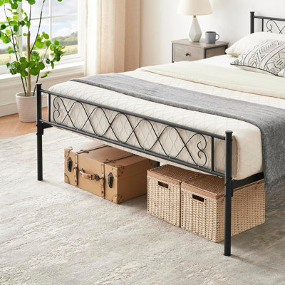 Base de lit plateforme avec tête de lit, sommier robuste avec support à lattes en métal, aucun sommier requis, rangement sous le lit