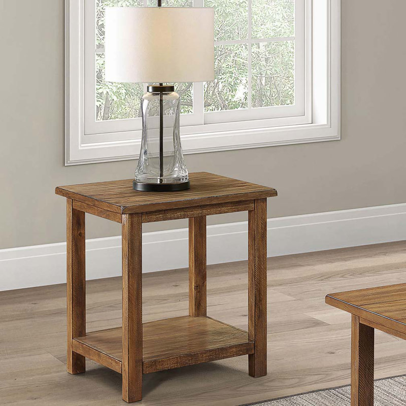 Castleton Distressed Brown Wood End Table with Shelf, Distressed Brown