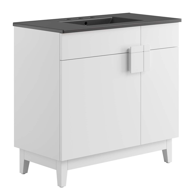 Modway Miles 36'' Free Standing Single Bathroom Vanity with Ceramic Top, White, Black