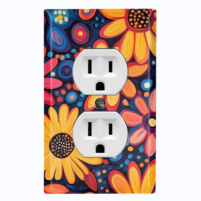 Couvercle de plaque d'interrupteur en métal; Rectangle 1 US de taille US - Art floral éclatant, #8 Single Duplex Outlet
