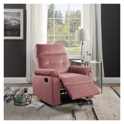 Pink Velvet Manual Recliner Chair with Pillow Top Arms and Cushion Back