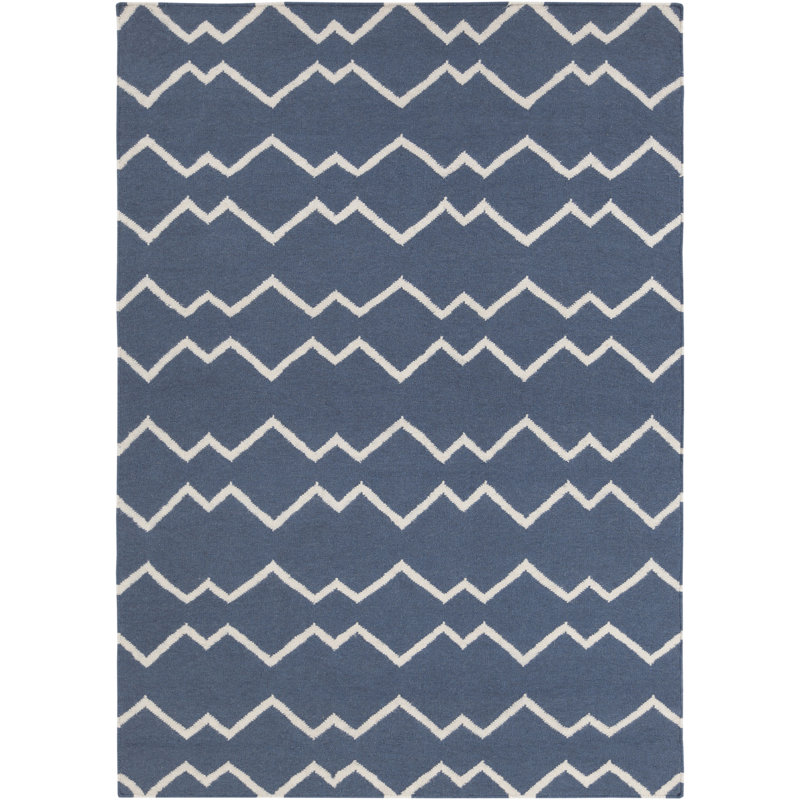 Tapis réversible en laine et en coton tissé à la main à motif abstrait zigzag Clotee, 3 pi x 5 pi