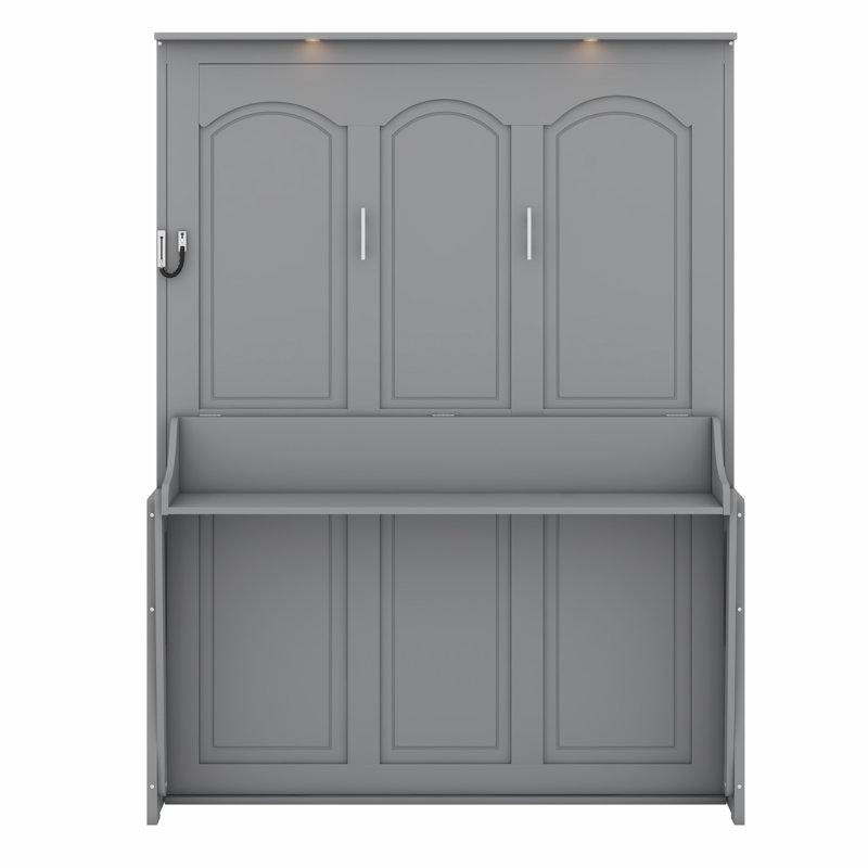 Lit escamotable avec bureau, lumières DEL et station de charge USB, gris