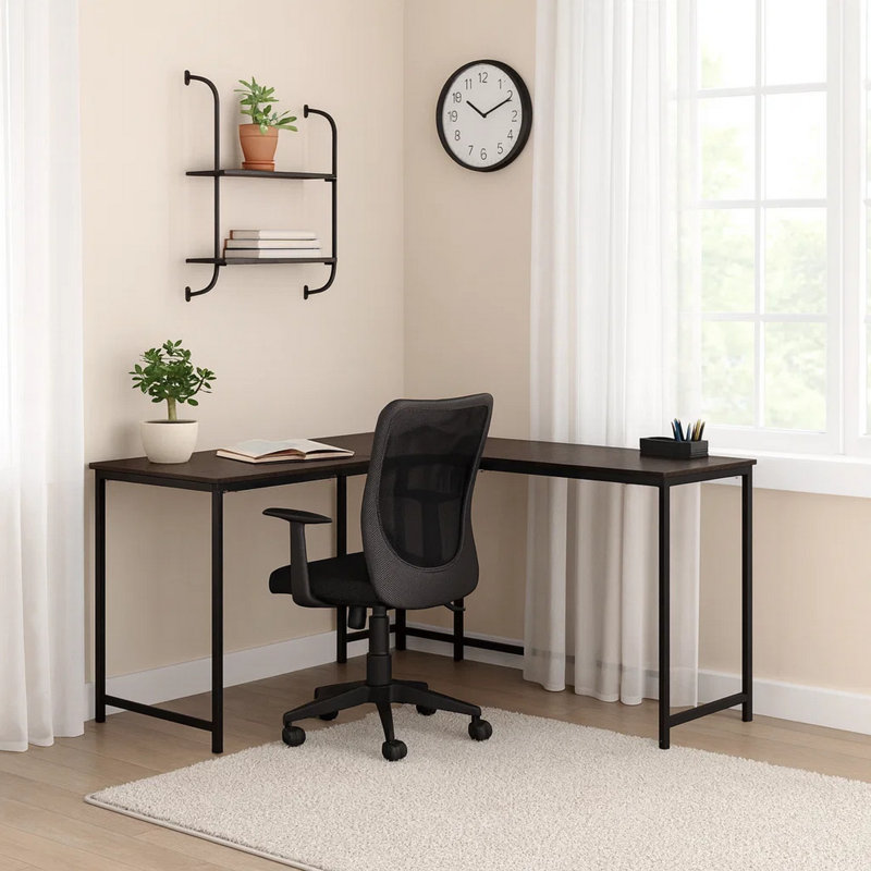 Computer Desk, Home Office, Corner, 58"l, L Shape, Work, Laptop, Laminate, Metal, Contemporary, Modern, Espresso/Black
