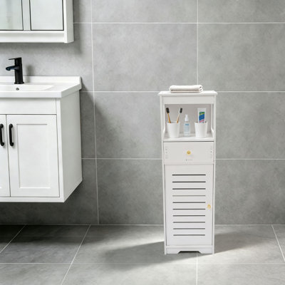 Armoire de salle de bain à 4 niveaux avec tiroir, armoire de rangement sur pied étroite