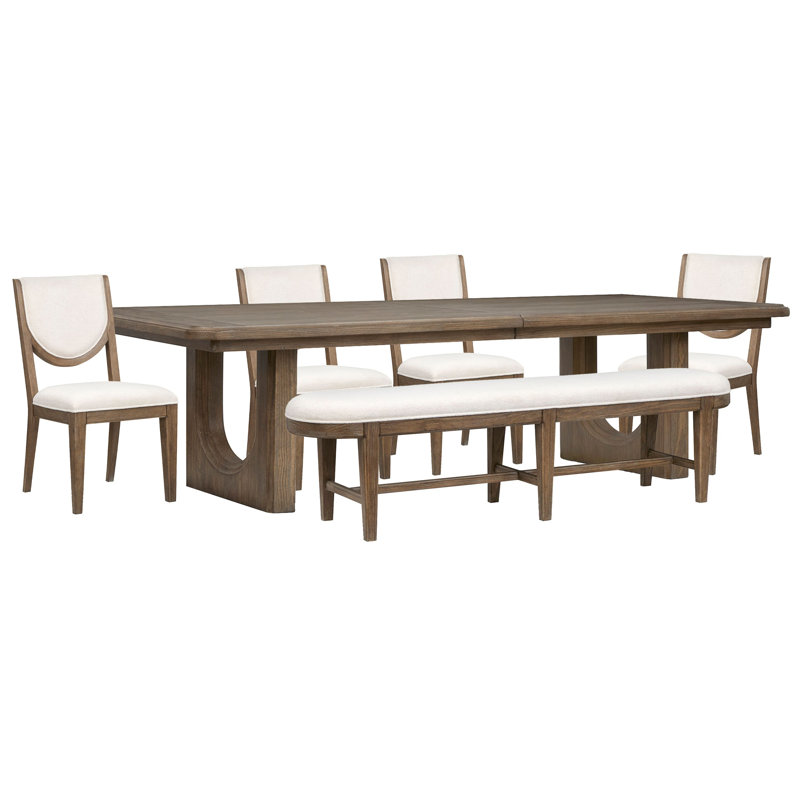 Extendable Trestle Dining Table With 4 Side Chairs And Bench, 6 Pieces: Table, 4 Chairs, Bench