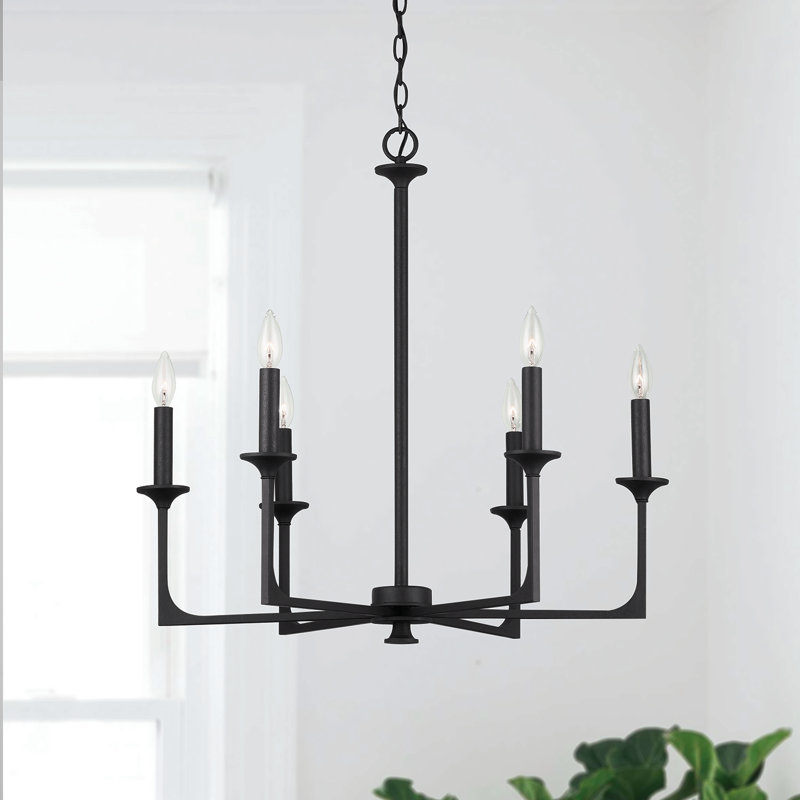 Transitional Black Iron 6-Light Chandelier with Incandescent Glow