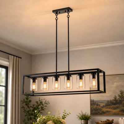 Saramarie 5 - Light Matte Black Kitchen Island Pendant with Clear Glass Shade