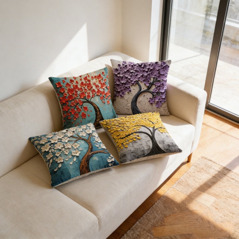 Ensemble de 4 housses de coussin décoratif 18 x 18, art abstrait moderne et coloré, porche, housse de coussin artistique, cadeau de pendaison de crémaillère