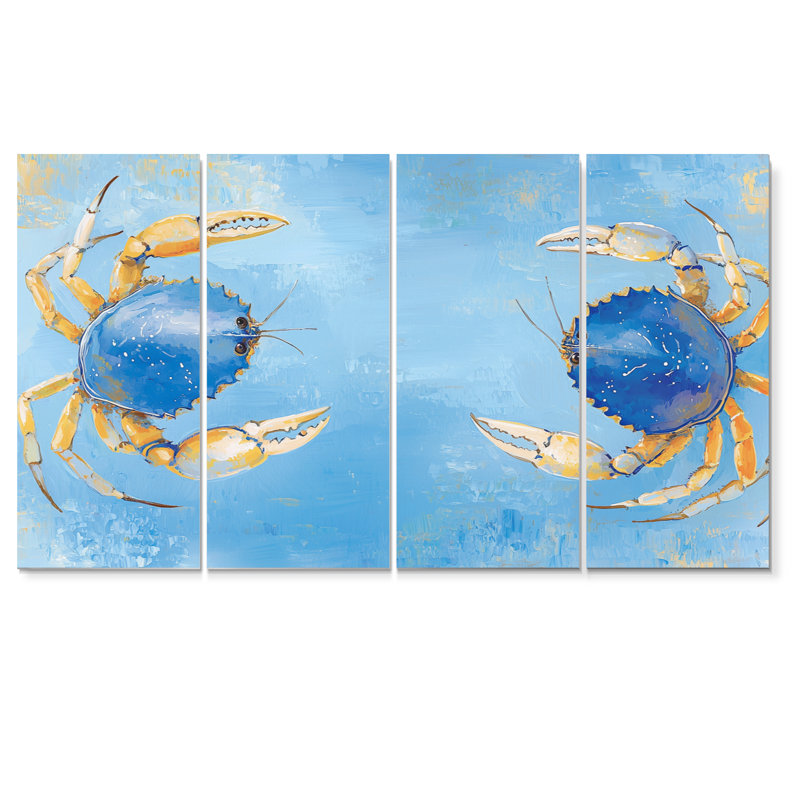 Bataille de crabe bleu à la plage - ensemble de salon d'art mural animaux, H 32 po x l 64 po