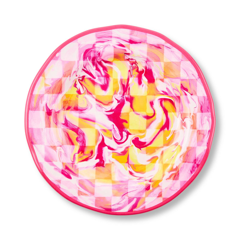 Pink Marble Check Melamine Dinner Plates, Pink