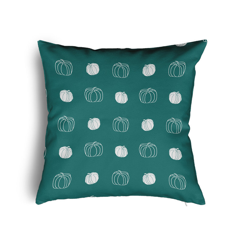Coussin décoratif à motif citrouille avec insert, H 16 po x l 16 po, Bleu sarcelle