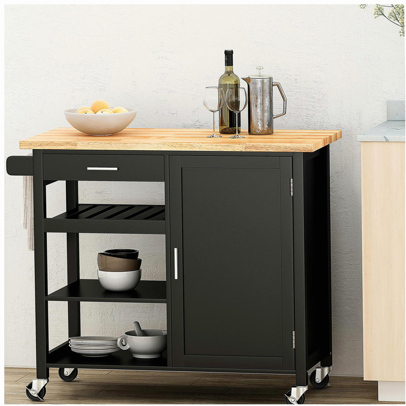 Chariot de cuisine tendance avec rangement et roulettes, Noir
