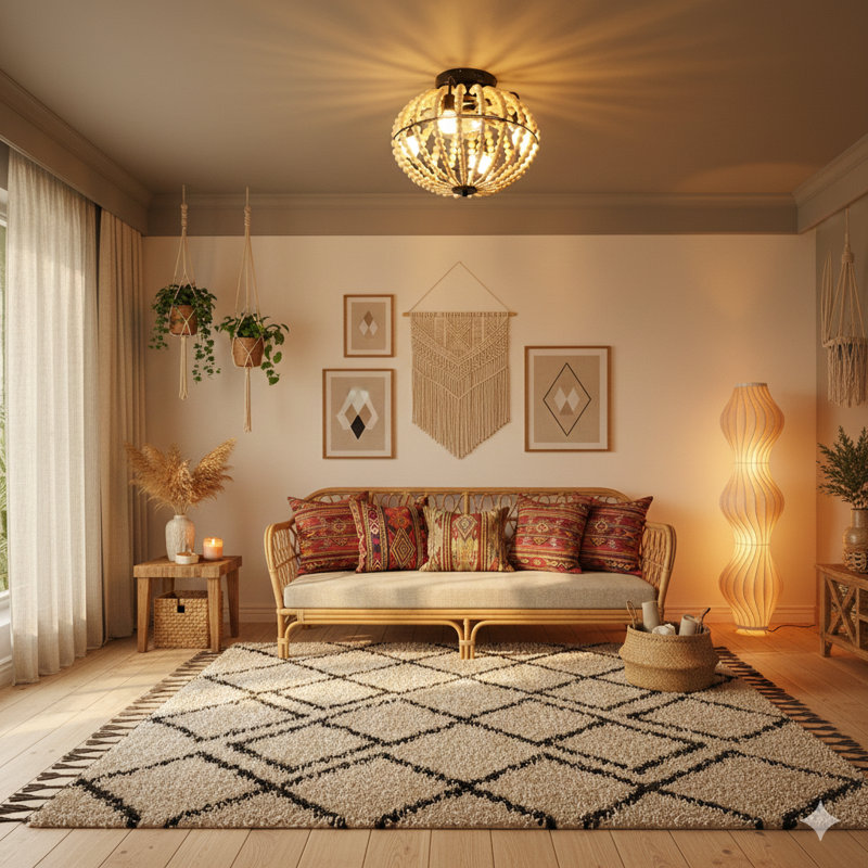 Un ventilateur de plafond à profil bas de 18 pouces avec une lumière, avec un design bohème avec des perles de bois et un look campagnard rustique en cage. Les caractéristiques comprennent un fonctionnement silencieux, 6 vitesses, une direction réversible et un moteur à courant continu (les ampoules ne sont pas incluses).