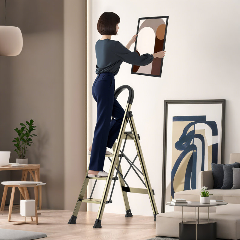 4 Step Ladder With Handrails, Folding Step Stool, 330 Lbs Capacity