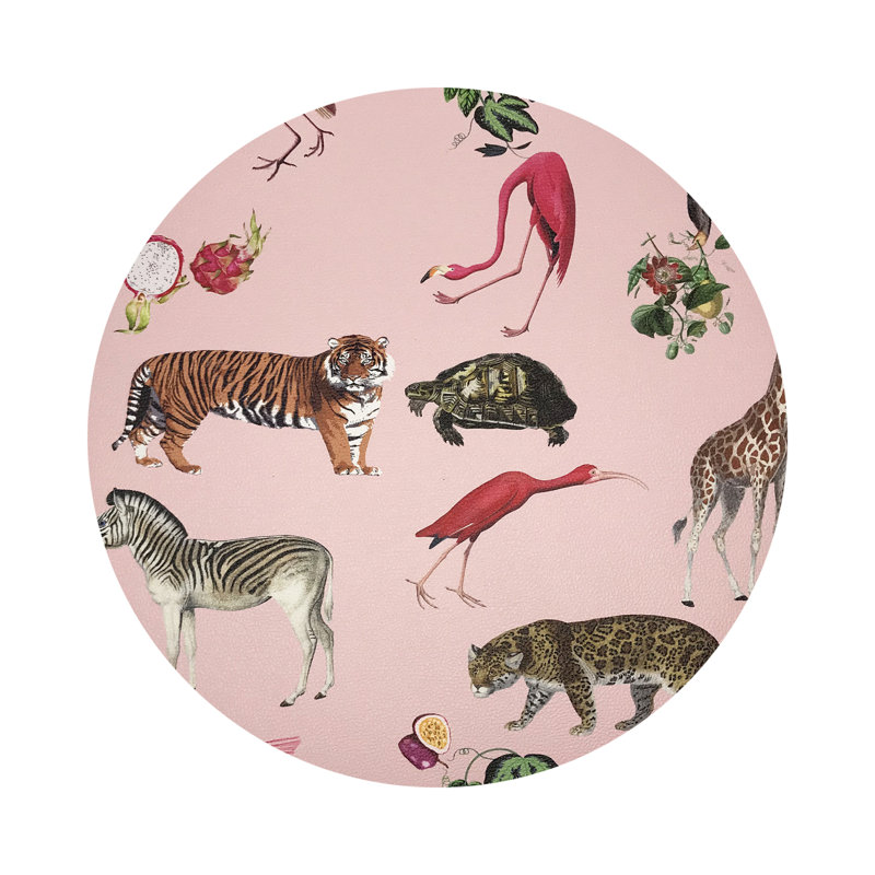 Exotix Vegan Leather Round Placemats, Flamingo