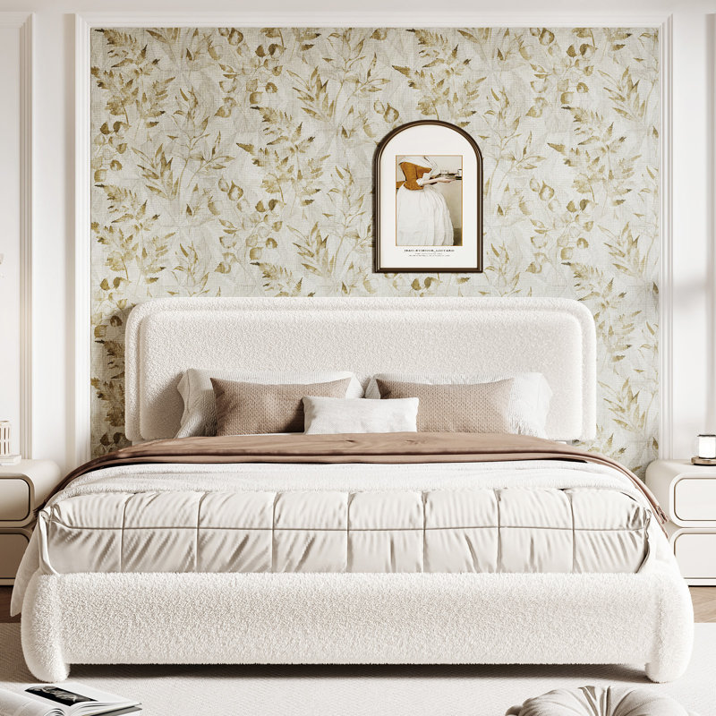 Boucle Bed Frame with Adjustable Headboard, Upholstered Bed Frame with Soft Rounded Corners, No Box Spring Needed/Easy Assembly/Noise Free