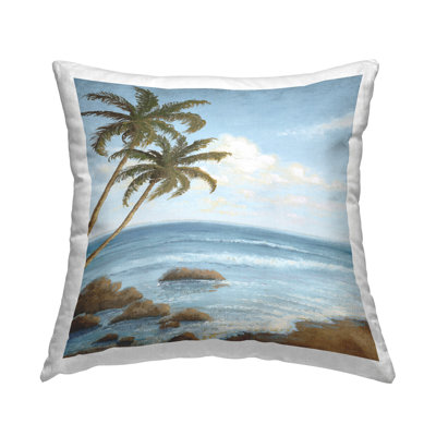 Design de coussin décoratif imprimé de palmiers sur la plage par Michael Marcon