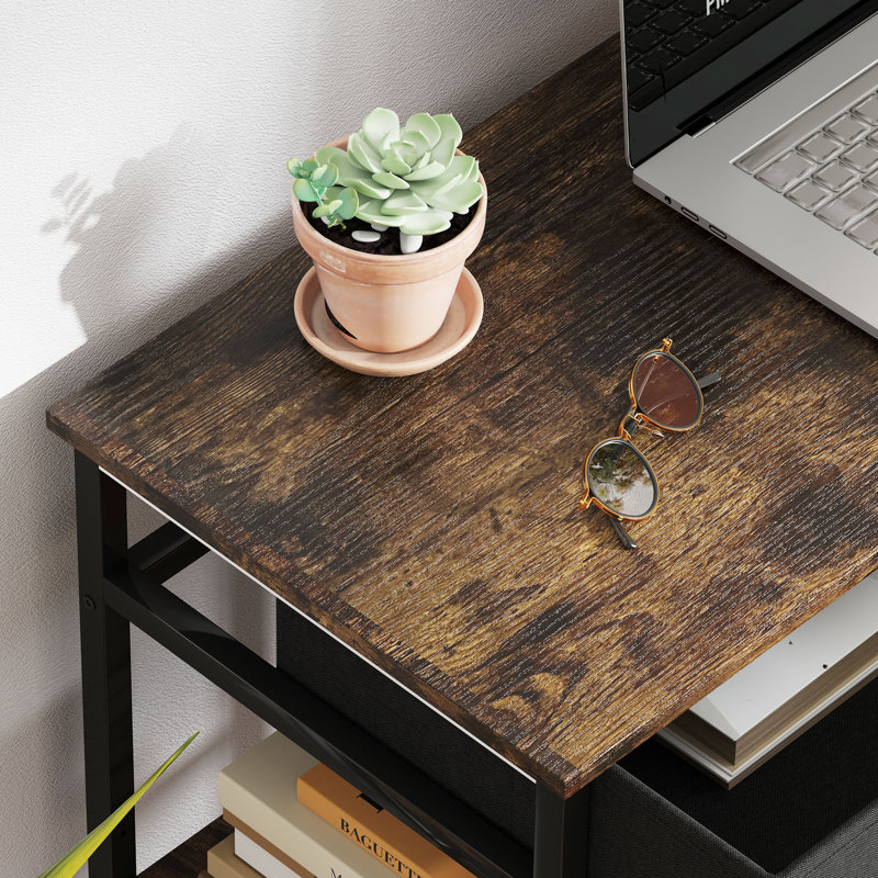 47" Small Computer Desk, Writing Desk with Fabric Drawers,Study Table with Adjustable Shelves, Brown